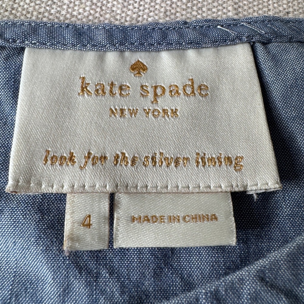 Kate Spade New York Blaire Chambray Smocked Embroidered Dress Size‎ 4 Pockets - Picture 7 of 8